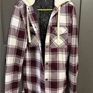 Men's Plaid Puffer Jacket - Maroon and Cream